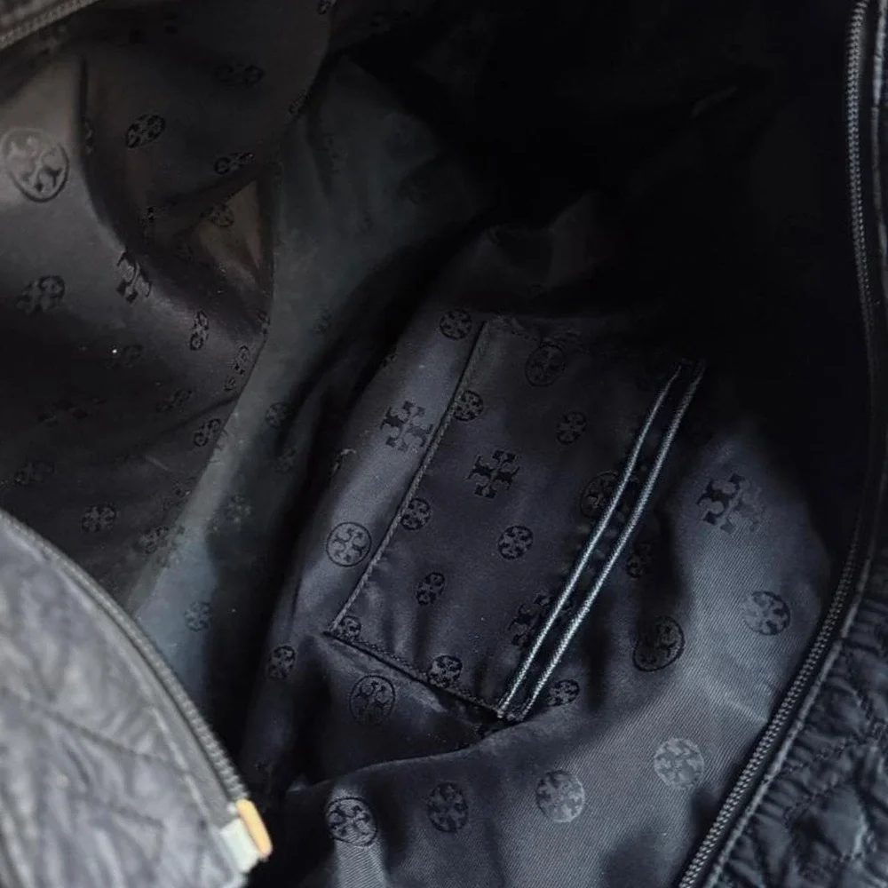 Tory Burch Black Quilted Nylon Logo Shoulder Tote Bag Tory Burch black quilt